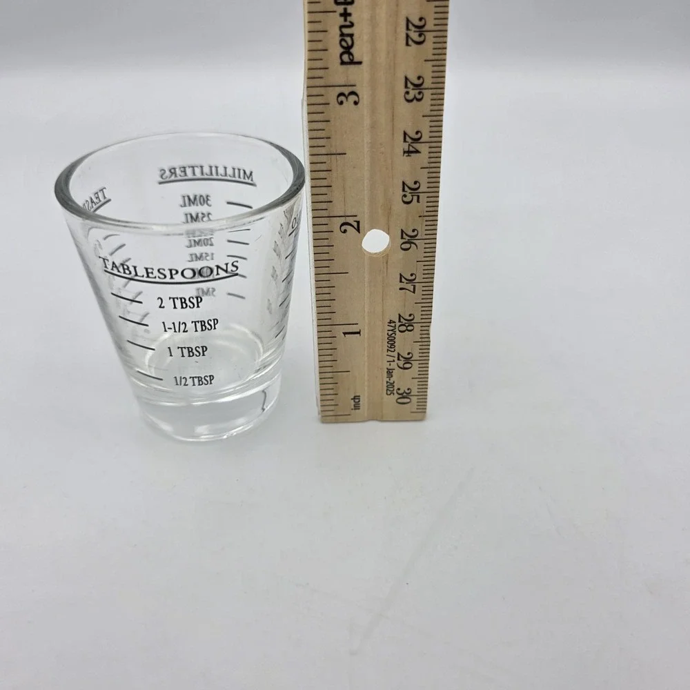 Measure Heavy Clear Shot Glass Black Measurement Markings Tbs. Tsp. ml. oz.